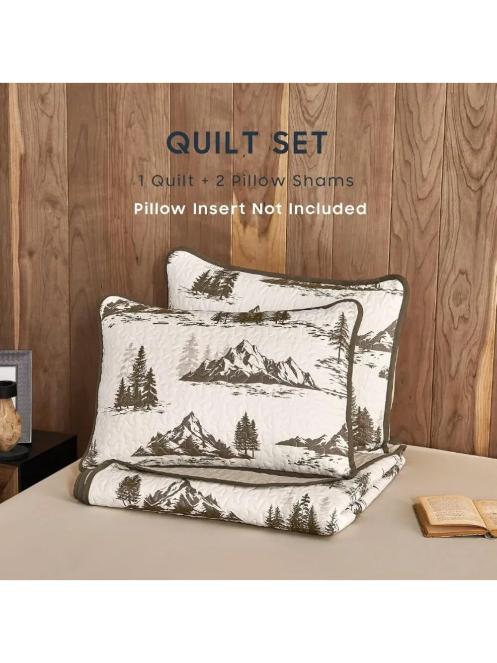 Rustic Cabin Quilt Set - Woodland Camping Theme, Reversible Lightweight